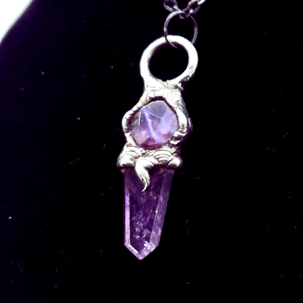 Charoite and amethsyt Crystal Necklace Handmade Jewelry Gothic style - Picture 2 of 13